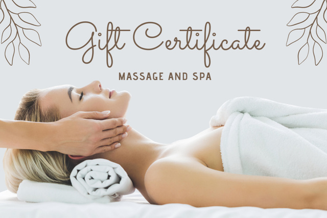 Beautiful Young Woman Getting Massage at Spa Gift Certificate Design Template