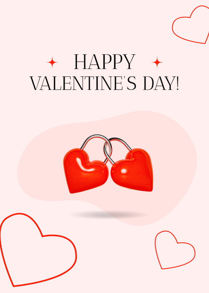 Valentine's Day Greeting with Red Heart Shaped Locks Postcard 5x7in Verticalデザインテンプレート