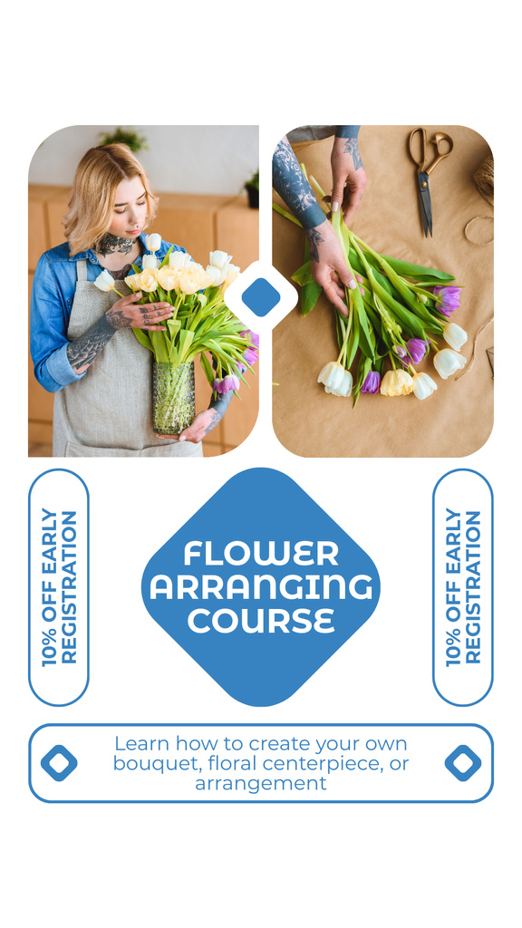 Advertisement for Course on Flower Arranging and Floristry Instagram Story Πρότυπο σχεδίασης