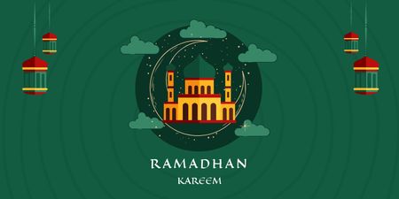 Ramadan Greetings with Illustrated Mosque And Lanterns Twitter Design Template