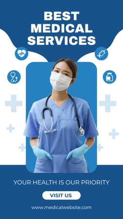 Plantilla de diseño de Anuncio de Mejores Servicios Médicos con Enfermera Instagram Story 