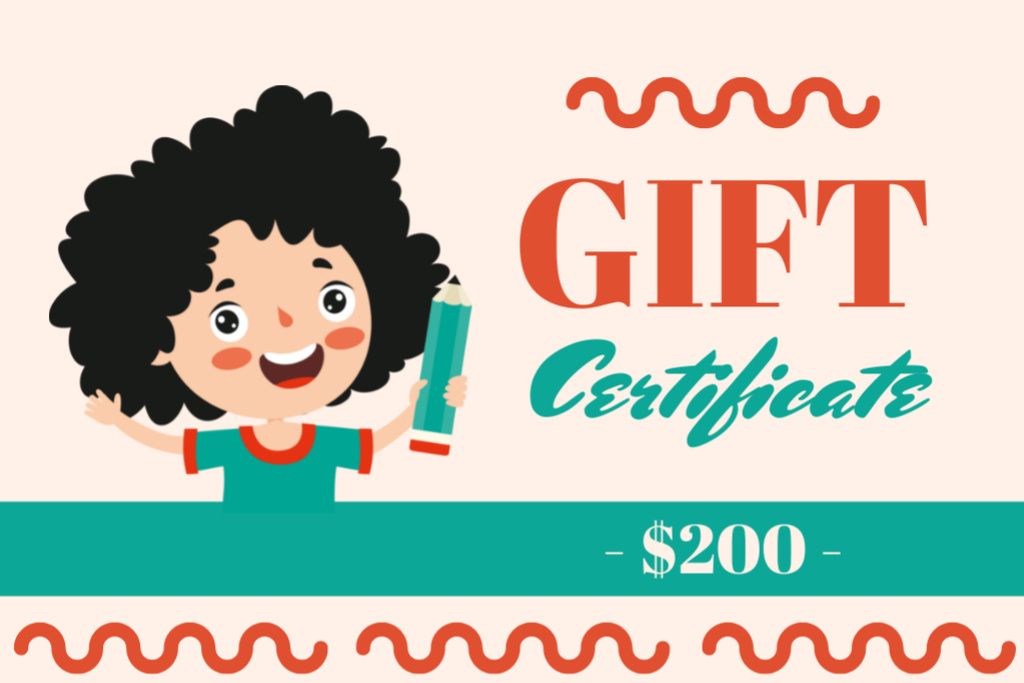 Template di design Gift Voucher for School Shopping with Cartoon Child Gift Certificate