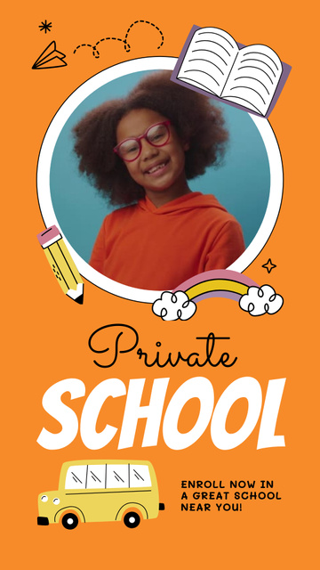Designvorlage Private School Apply Announcement with Smiling Pupil für Instagram Video Story