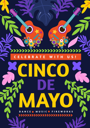 Designvorlage Cinco de Mayo-Feier mit hellem Blumenmuster für Poster