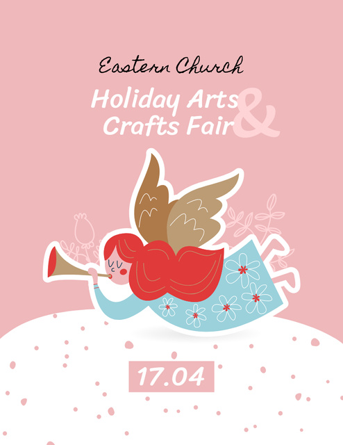 Easter Holiday Fair Ad with Angel Playing Trumpet Flyer 8.5x11in Design Template