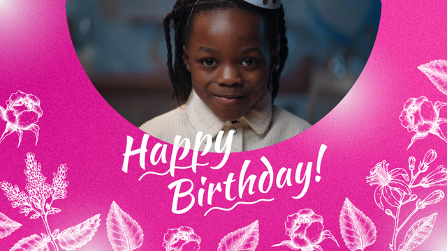 Designvorlage Happy Child's Birthday Congrats With Floral Pattern für Full HD video