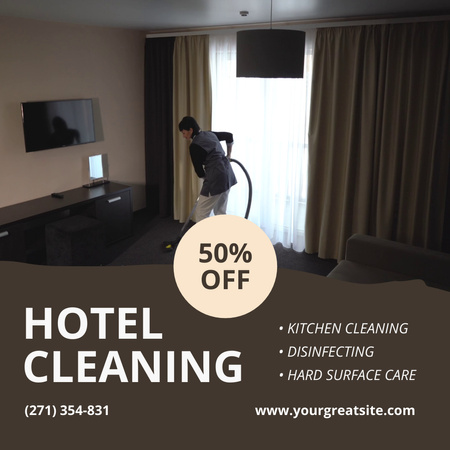 Modèle de visuel Services de nettoyage d'hôtel avec désinfection et réduction - Animated Post