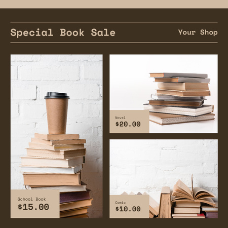 Book Special Sale Announcement with Сoffee Instagram Design Template