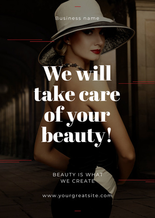 Beauty Services Ad with Fashionable Woman Flyer A6 Design Template
