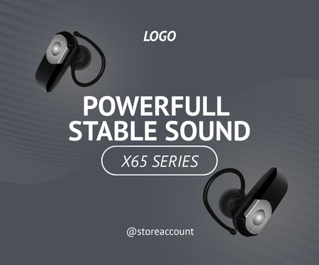 Designvorlage Promotion of Powerful Sound Headphone Model für Large Rectangle