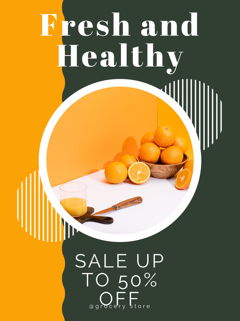 Fresh Oranges On Table Sale Offer Poster US Πρότυπο σχεδίασης