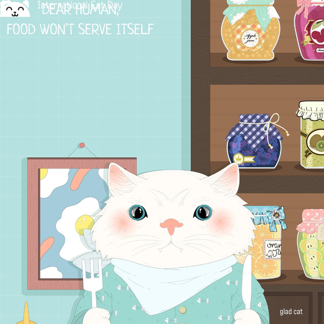 Plantilla de diseño de Cute Kitty at a table on International Cat Day Instagram AD 