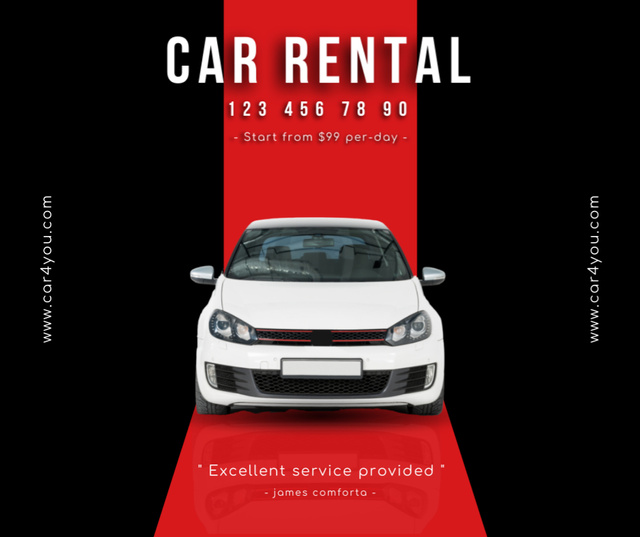 Car Rental Services Offer on Red and Black Facebookデザインテンプレート