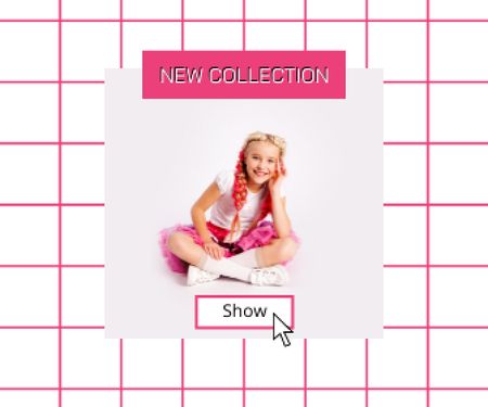 New Kids Collection Announcement with Stylish Little Girl Large Rectangle Tasarım Şablonu