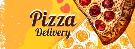 Quick Pizza Delivery Service With Tasty Slice In Yellow Facebook cover – шаблон для дизайна