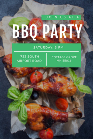 BBQ Party Invitation Grilled Chicken Flyer 4x6in Design Template