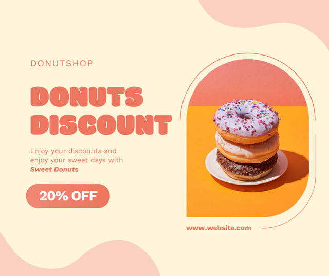 Donuts Discount Offer on Yellow Facebookデザインテンプレート