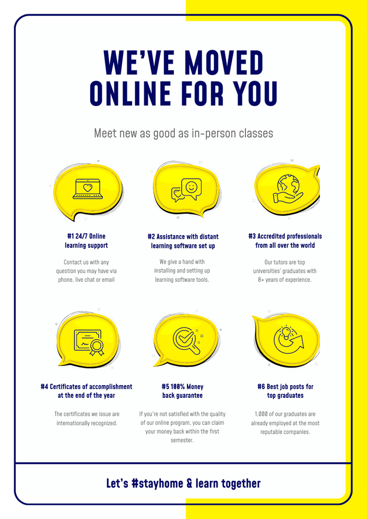 Template di design #StayHome Online Education Courses benefits Poster A3