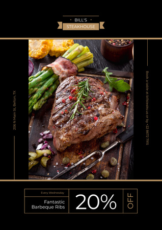 Restaurant Offer with Delicious Grilled Steak Poster Design Template