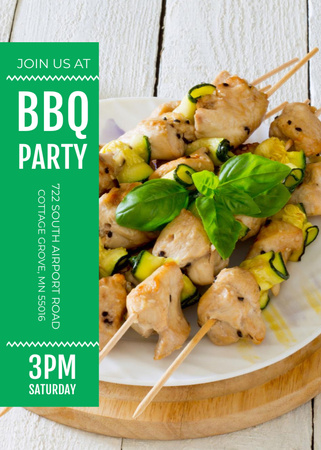 BBQ Party with Grilled Chicken on Skewers Flayer Design Template