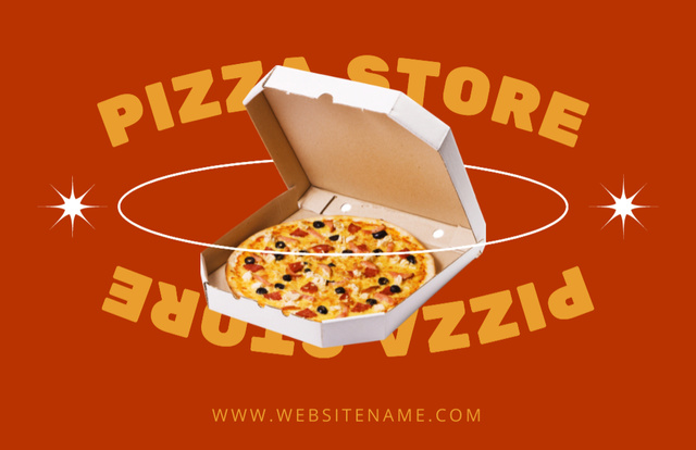 Designvorlage Offer Pizza in Box on Red für Business Card 85x55mm