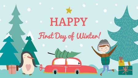 Platilla de diseño First day of winter with Happy Kid Title 1680x945px