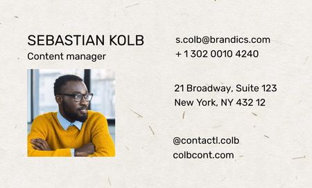 Content Manager Contacts on Beige Color Business Card 91x55mm Design Template