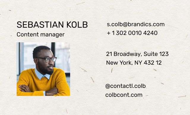 Template di design Content Manager Contacts on Beige Color Business Card 91x55mm