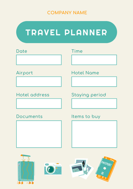Travel Itinerary Arranger in Blue Green Schedule Plannerデザインテンプレート