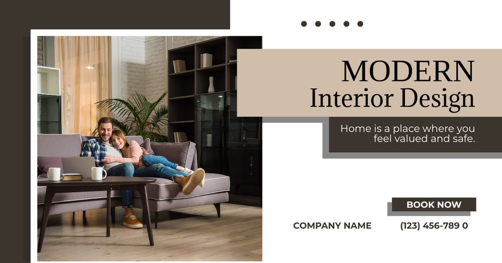 Couple in Modern Home Interior Facebook AD – шаблон для дизайну