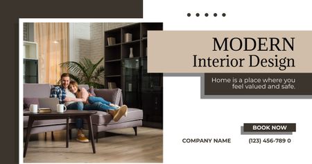 Couple in Modern Home Interior Facebook AD Πρότυπο σχεδίασης