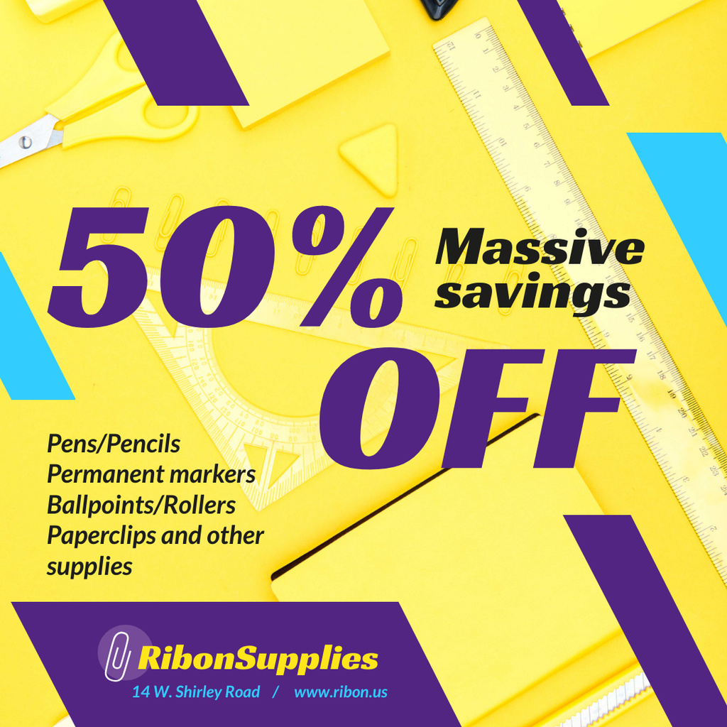 Office Supplies Offer Stationery in Yellow Instagram – шаблон для дизайна