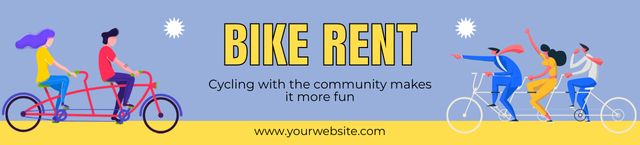 Designvorlage Bicycles for Rent Ad with Illustration of Friends Cycling für Ebay Store Billboard