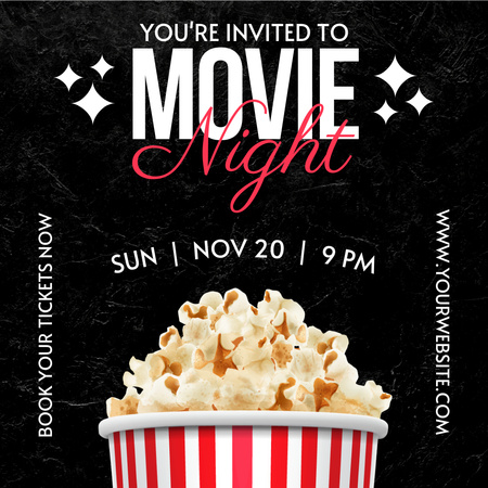 Movie Night Announcement with Striped Popcorn Cup Instagram Design Template