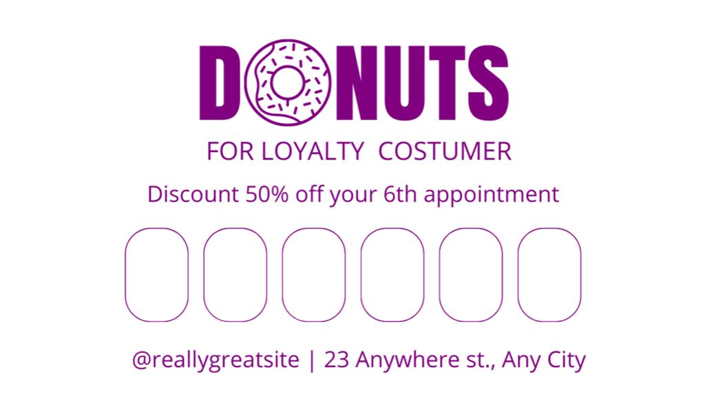 Designvorlage Loyalty Program of Donuts Retail on Purple für Business Card US