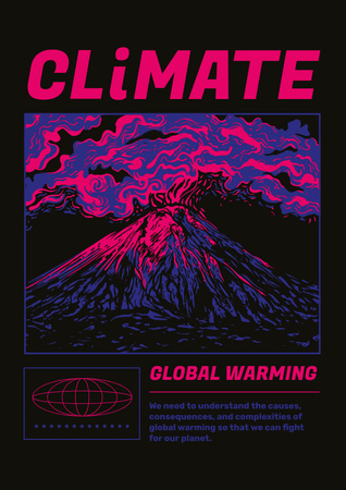 Climate Change Awareness with Volcano Poster Modelo de Design