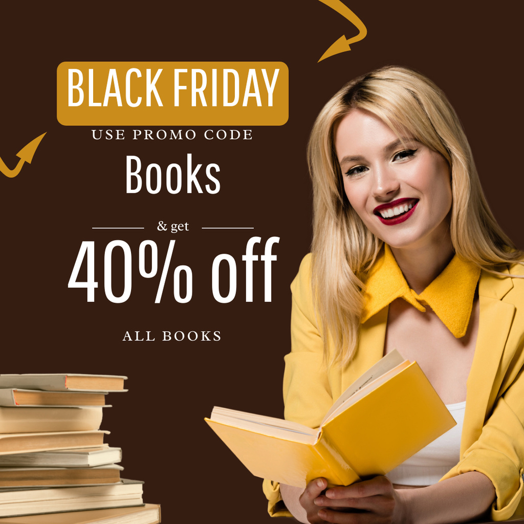 Plantilla de diseño de Black Friday Special Discounts on Books Instagram AD 