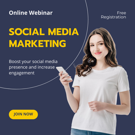 Modèle de visuel Social Media Marketing Online Webinar with Girl - Instagram