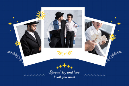 Happy Father and Son Enjoying In Hanukkah Mood Board Design Template
