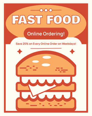 Oferta de pedidos on-line de fast food em restaurante fast casual Instagram Post Vertical Modelo de Design