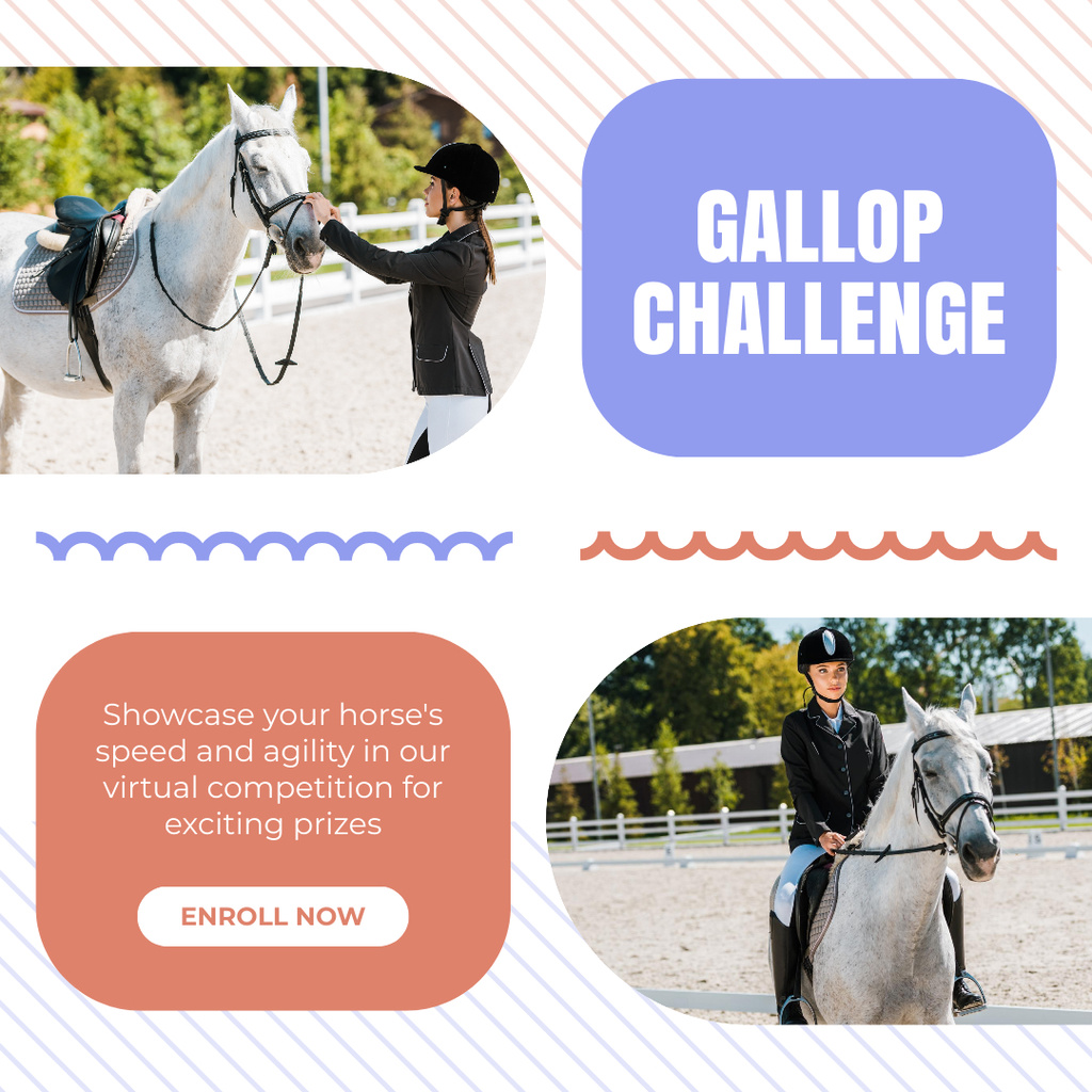 Ontwerpsjabloon van Instagram AD van Young Horsewoman Training with Horse in Arena