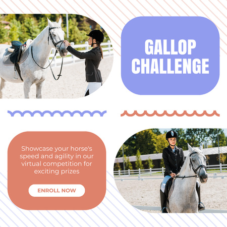 Young Horsewoman Training with Horse in Arena Instagram AD Design Template