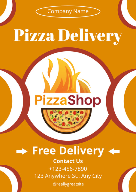 Free Delivery Fire Pizza Poster Design Template