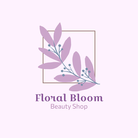 Floral Shop Emblem with Purple Leaf Logo 1080x1080px Design Template