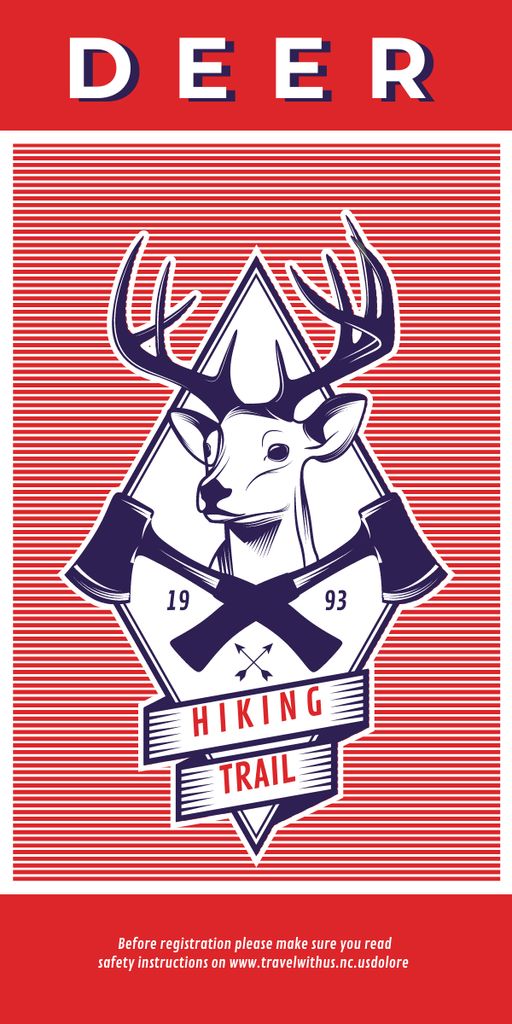 Hiking Trail Ad Deer Icon in Red Graphic Design Template