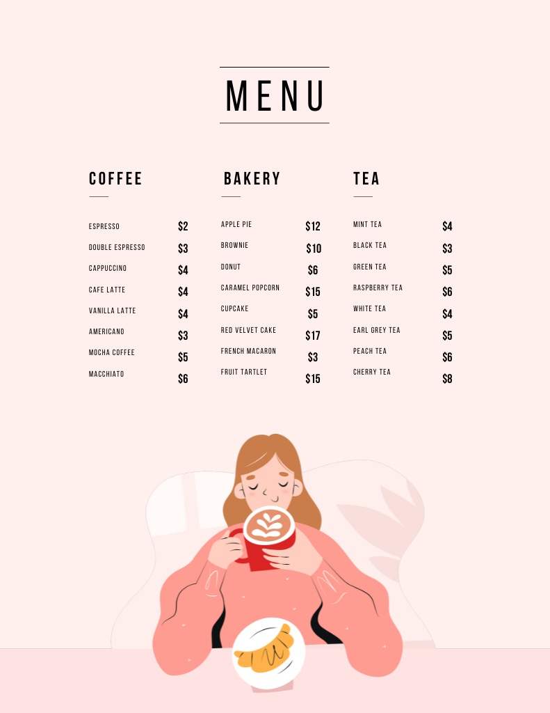 Café Promotion With Illustration Menu 8.5x11in Design Template