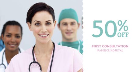 Clinic Promotion with Doctors Team Facebook AD Design Template