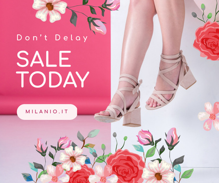 Fashion Sale Woman in Comfortable Heeled Shoes Facebook Design Template