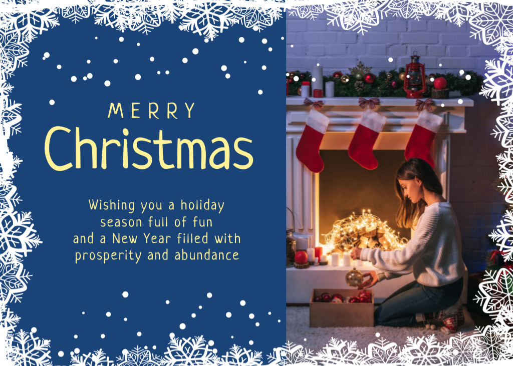 Festive Christmas Congrats And Fireplace With Presents Postcard 5x7in Šablona návrhu