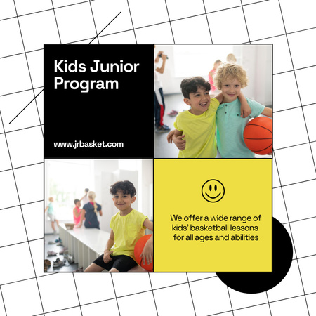 Plantilla de diseño de lecciones de baloncesto para niños Instagram 